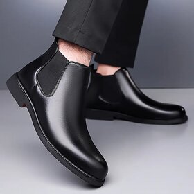 WUGO Latest Stylish Men's Black   Boots | Faux Leather Slip-On Ankle Boots | Comfortable Casual & Formal Footwear for Men & Boys