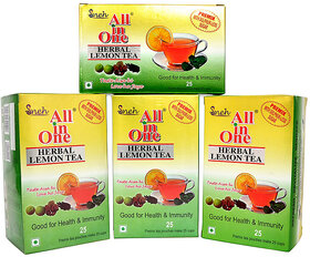 (Pack of 4) All-in-One Herbal Lemon Tea Premix - Sulphur-Less Sugar, 25 Pouches Each