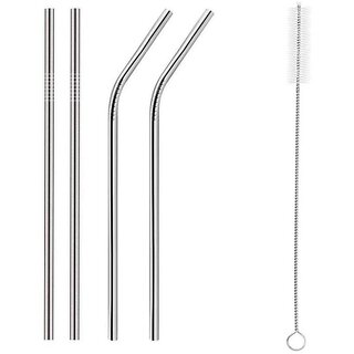 (Set of 4) Stainless Steel Drinking Straws, 21.6cm Long, 6 mm Radius with Cleaning Brush, Dishwasher Safe