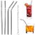 (Set of 4) Stainless Steel Drinking Straws, 21.6cm Long, 6 mm Radius with Cleaning Brush, Dishwasher Safe