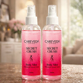 Careveda Secret Crush Body Mist For Women | Long Lasting Fruity Floral Fragrance Perfume Spray, 100Ml Each (Pack Of 2)