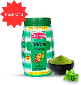 Pack of 3 Chamria Podina Churan Mint Digestive Powder for Indigestion & Acidity Relief, GMP Certified 75g