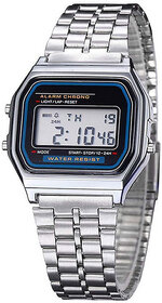 Digital Sports Square Dial LED Watch - Unisex Stainless Steel Strap (Silver)