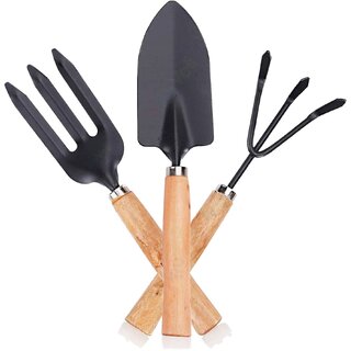 3-Piece Garden Hand Tool Set Mini Trowel, Transplanting Shovel Cultivator with Wooden Handles, Rust-Resistant Steel