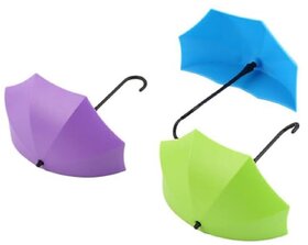 Decorative Wall Mounted Umbrella Shape Key Holder Hooks Multicolour for Keys and Wall Dcor - Pack of 3
