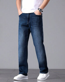 Ausk Men's Blue Solid Regular Fit Jeans