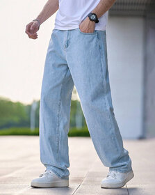 Ausk Men's Light Blue Solid Relaxed Fit Jeans