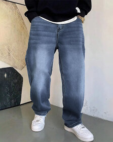 Ausk Men's Blue Solid Relaxed Fit Jeans