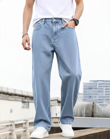 Ausk Men's Light Blue Solid Relaxed Fit Jeans