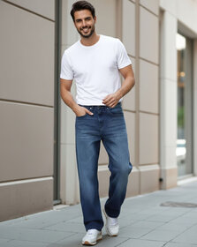 Ausk Men's Blue Solid Regular Fit Jeans