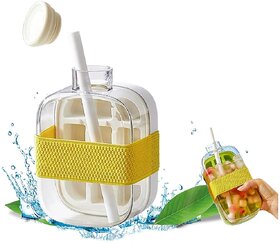 2-in-1 Ice Cube Bottle with Straw - Easy Press Ice Tray Water Bottle, Leak Proof Lid, Vertical Ice Maker for Freezer, Travel, Gym  Home Use (White, 500ml)