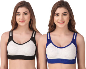 Empisto Branded Blue, Black Color Cotton Fabric Sport Bra