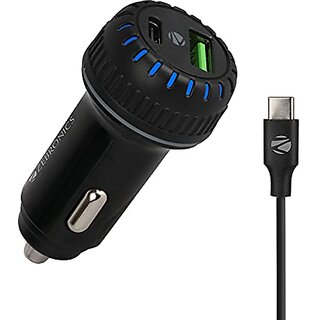 Zebronics ZEB-CC5236Q Car Charger with 36W Rapid charge Type C/USB output LED indicator intelligent charging ABS plastic Protections for Short circuit/over current/voltage and temperature (Black)