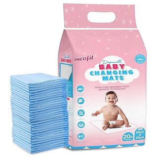 Incofit 20 Count 60 X 45 Cm Baby Disposable Underpad  Changing Mats  Changing Pads  Baby Waterproof Pads  Waterproof Diaper  Breathable Underpads  Bed Protector