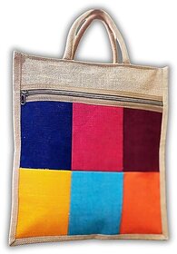 RARE EARTH jute Tote Bags with Handles | Multi-Purpose Sturdy Handle with Zipper lock | Jute Eco-Friendly & Reusable Grocery Bag | Hand Bag with Zip & Handle for Daily Use