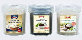 BIKRUX Premium Tea Essentials Combo Set  Darjeeling Tea, Milk Powder  Sugar (50g Each Jar)