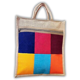 RARE EARTH jute Tote Bags with Handles | Multi-Purpose Sturdy Handle with Zipper lock | Jute Eco-Friendly & Reusable Grocery Bag | Hand Bag with Zip & Handle for Daily Use