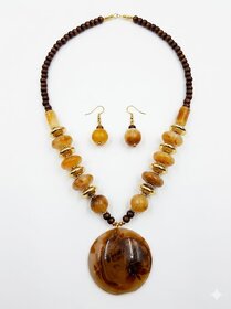 Kundan Artificial Women Brown  Golden Beaded Statement Necklace Set with Earrings  Ethnic Handmade Fashion Jewellery