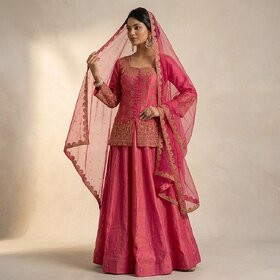 Ethnic Embroidered A-Line Kurta Set with Sharara  Dupatta - Perfect Traditional Attire