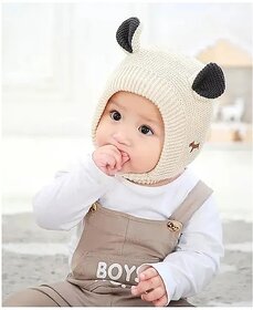 EvoNest Wool Animal Designed Knitted Cap for 6-12 Months Baby | Winter Warm Hat Earflap Beanies Caps- Diameter 45-50cms (Beige)