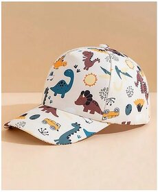 EvoNest Kids Cap - Baby Dinosaurs Printed Cap for 3-5 Years, Sunshade Hat (White)