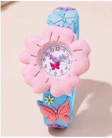 EvoNest Kids Flower Watch - Butterfly & Floral Design with Adjustable Strap Analog Watch for Boys & Girls 10 Years (Pink and Blue)
