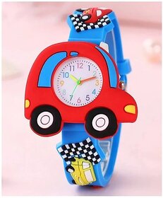 EvoNest Car Designed Analogue Watch for 3year Kids - Cartoon Analog Wristwatch with Silicone Strap for Boys & Girls (Red & Blue)