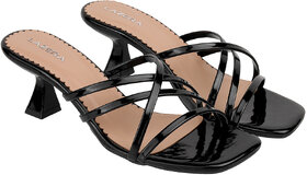 Lazera Black Kitten Heel Sandals for Women Braided Twist Strap TPR Sole