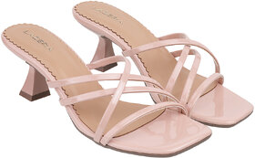 Lazera Peach Kitten Heel Sandals for Women Braided Twist Strap TPR Sole