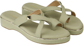 Lazera Green Wedge Sandals for Women Criss Cross Toe Ring Soft Footbed Design