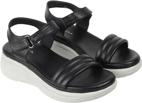 Lazera Black Wedge Sandals for Women Criss Cross Slingback EVA Sole Casual Wear