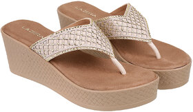 Lazera Gold Wedge Sandals for Women Diamond Strappy Platform Heel Mules