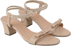 Lazera Beige Block Heel Sandals for Women Transparent Strap Festive Mules