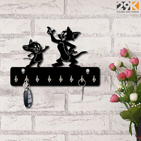 29K Black Tom Jerry Design Wood Key Holder (8 Hooks)_Play-1366