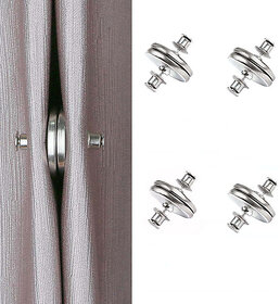 (Pack of 4) Curtain Magnetic Tiebacks | Silver Curtain Closure Magnets for Home & Office Drapes_Play-2045