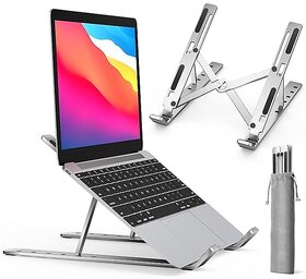 6 Angles Adjustable Aluminum Ergonomic Foldable Portable Tabletop Laptop/Desktop Riser Stand Holder Compatible for MacBook, HP, Dell, Lenovo & All Other Notebook (Grey)