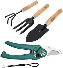 Garden Tool Set Big Trowel, Hand Fork, Hand Rake  Pruner/Cutter for Gardening Garden Tool Kit (4 Tools)