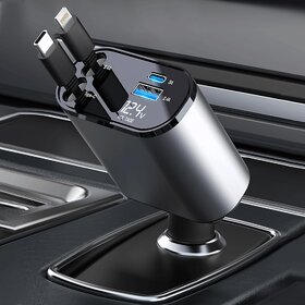 120W Fast Car Charger (2026 New Version) with 80CM Retractable Type-C & 30-pin Port Cables  Simultaneous Charging for 4 Devices  Universal Car Mobile Charger for All Smartphones & Tablets
