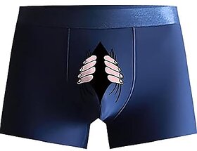 Men's Novelty Graphic Boxer Briefs, Navy Blue, Funny Hands Print Underwear