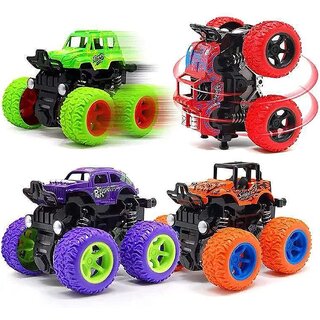 (Pack of 2 Cars) Big Size Monster Truck Toy for Kids | 360 Rotating Stunt Friction Powered 4WD Push and Go Vehicle|Gift Toy for Boys Girls Toddlers | Birthday Return Gift for Kids