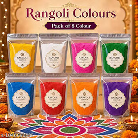 (Pack of 8) Festival Rangoli Powder Colours, 200gm Each | Vibrant Shades for Home, Wedding & Floor Dcor