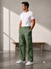 Men's Cargo Pants with Elastic Waistband, Straight Fit