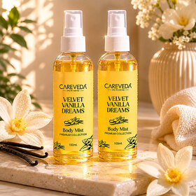 (Set of 2) CareVeda Velvet Vanilla Body Mist for Women, Long-Lasting Fresh Fragrance, Sweet Vanilla Scent, Daily Wear Perfume Mist, 100ml