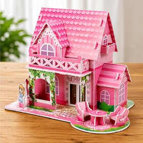 Lirosh kart Trending Sweet Pink House 3D Puzzle for Kids  cardboard  DIY Self-Assembly  LX-1035