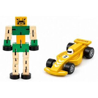 2-in-1 Wooden Robot and Race Car Toy Set for Kids, STEM Learning, Ages 3+