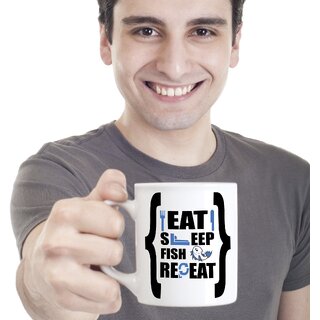 Fishing Coffee tea Mug  Eat Sleep Fish Repeat, BASS FLY Angler's Hook Salmon Trout Mug