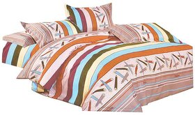 Multicolour Cotton Printed Double Bedsheet With 2 Pillow Cover