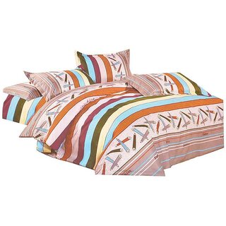 Multicolour Cotton Printed Double Bedsheet With 2 Pillow Cover