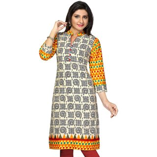 Creations Contrast Sleve Printed Kurti.