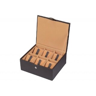 YStore Genuine Black Leather Watch Box - 6 slots